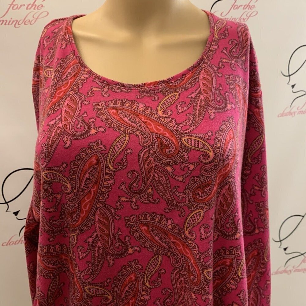 WHITE STAG. Size XL. Paisley 3/4 Sleeve Stretch Cotton Knit Pullover Top. B53